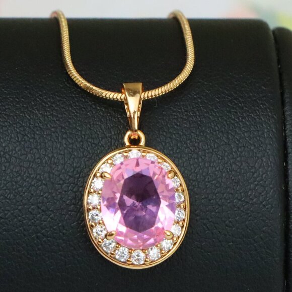 "Oval Pink Pendant with Crystal Accents in Rose Gold-Plated Setting, XPPT1620 - Picture 1 of 13
